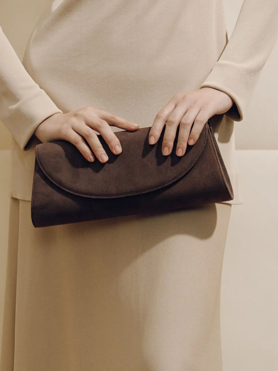 The Opera Clutch in Dark Brown Suede