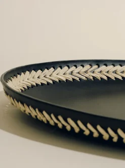 The Oval Tray in Black Iraca Lace Trim