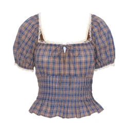 The Paulina Top in Brown Spencer Plaid