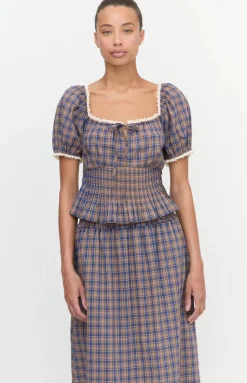 The Paulina Top in Brown Spencer Plaid