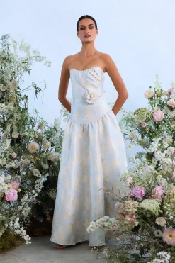 The Rosamund Dress in Sky Windsor Brocade