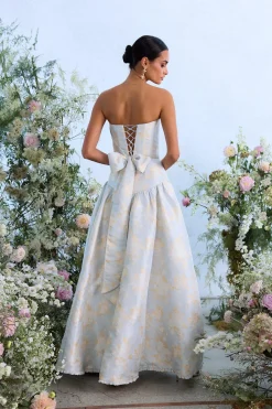 The Rosamund Dress in Sky Windsor Brocade