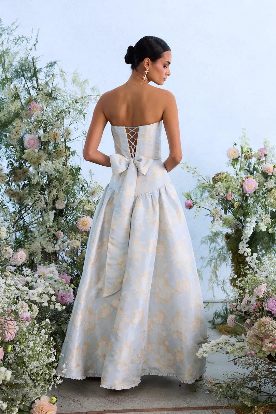 The Rosamund Dress in Sky Windsor Brocade