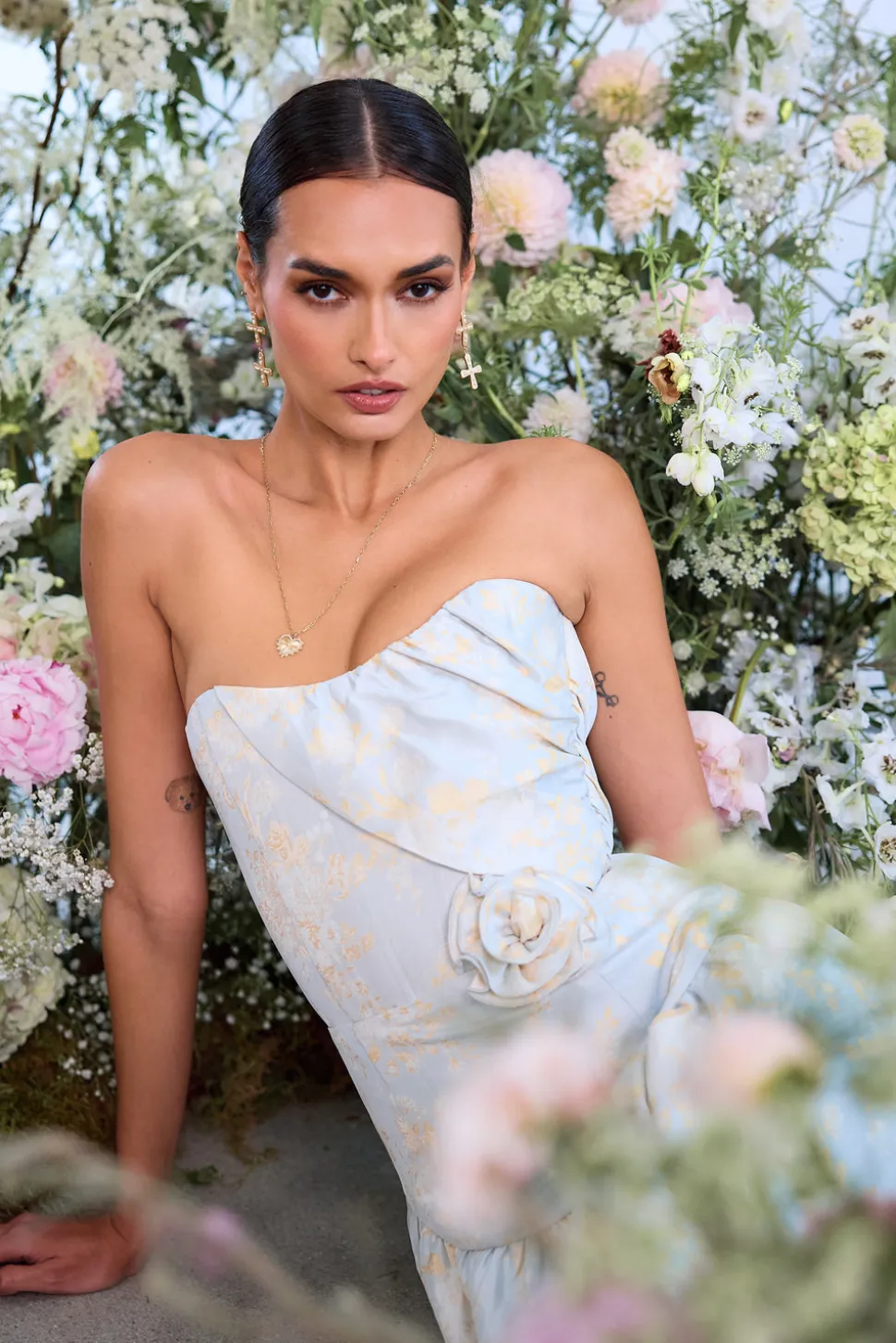 The Rosamund Dress in Sky Windsor Brocade