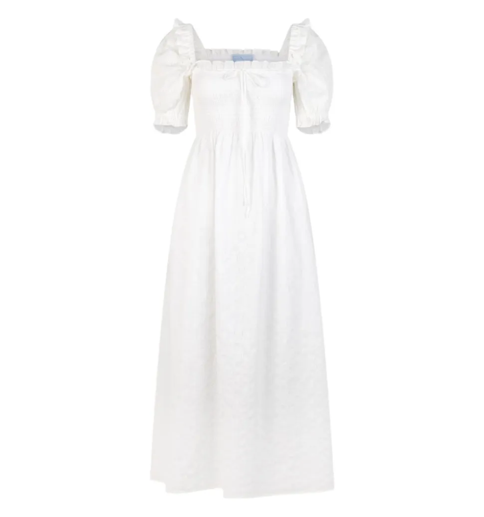The Scarlett Nap Dress in White Linear Swiss Dot
