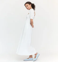 The Scarlett Nap Dress in White Linear Swiss Dot