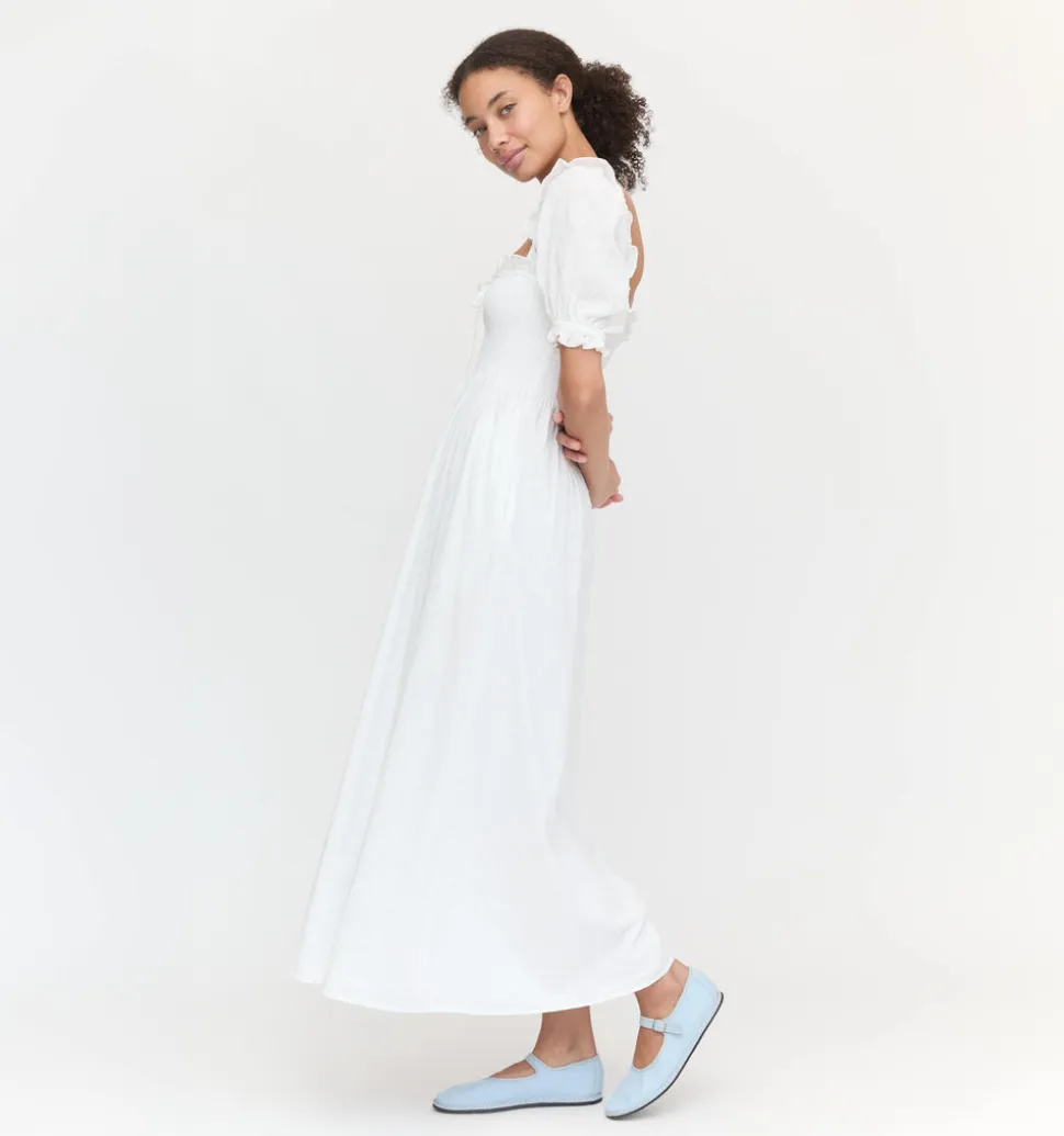 The Scarlett Nap Dress in White Linear Swiss Dot