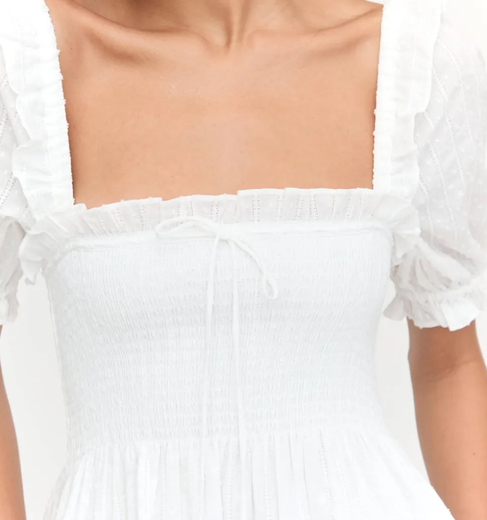 The Scarlett Nap Dress in White Linear Swiss Dot