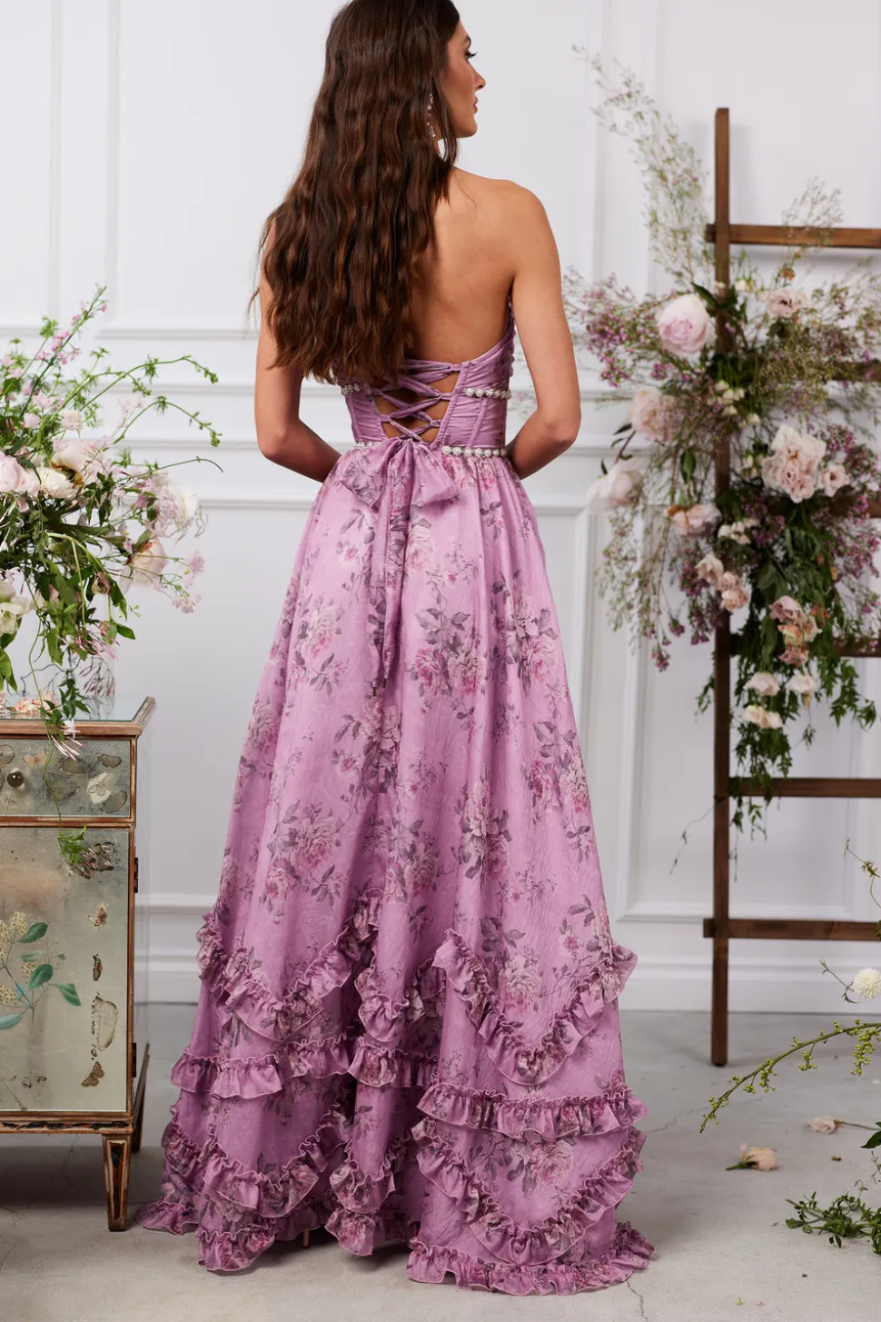 The Scarlette Dress in Lilac Tapestry Rose