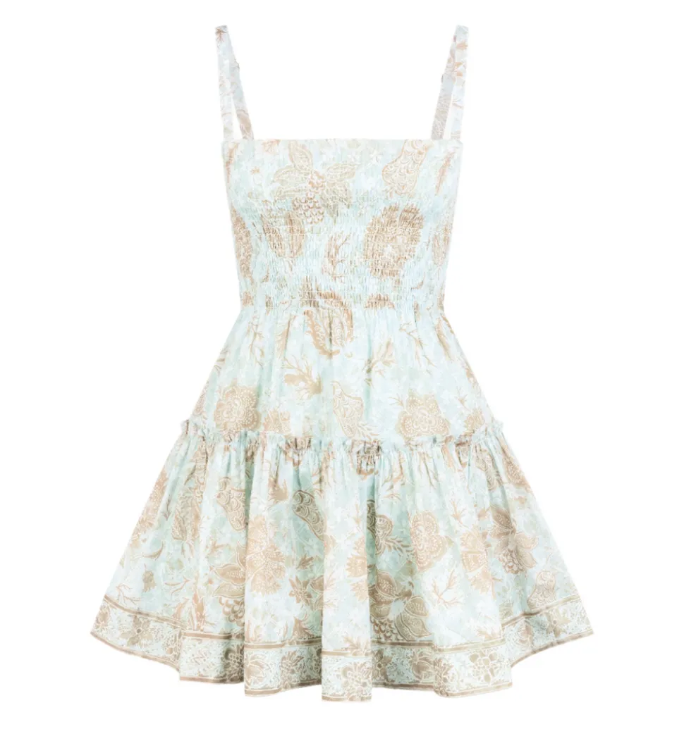 The Seraphina Mini Nap Dress - Aqua Calico Trellis