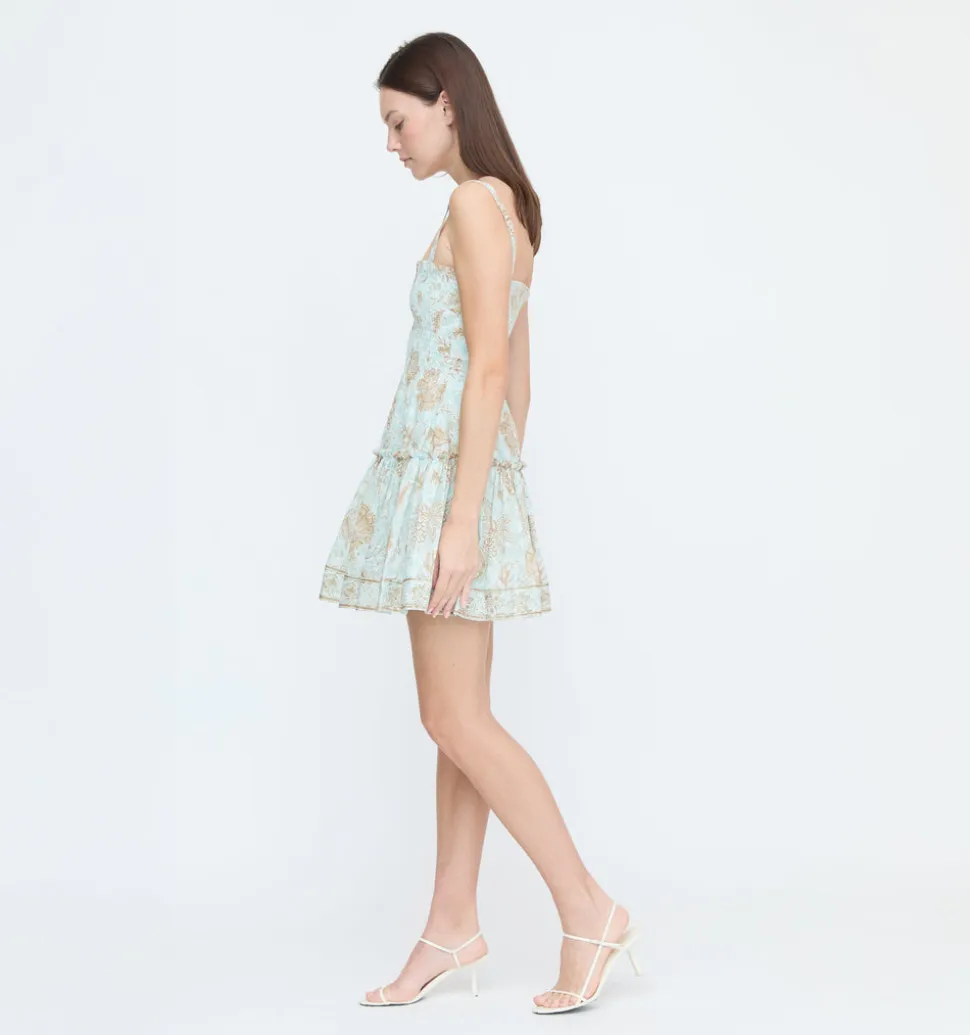 The Seraphina Mini Nap Dress - Aqua Calico Trellis