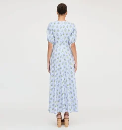 The Short Sleeve Nadia Dress in Blue Block Print