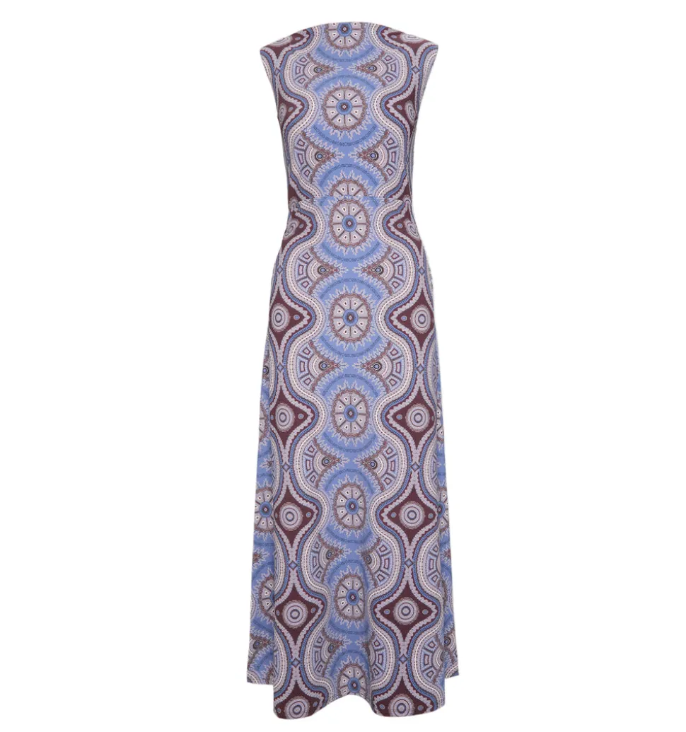 The Sloane Dress in Brown Cobalt Medallion