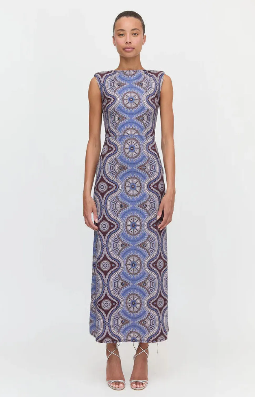 The Sloane Dress in Brown Cobalt Medallion