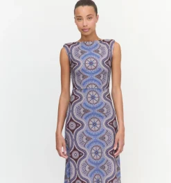 The Sloane Dress in Brown Cobalt Medallion