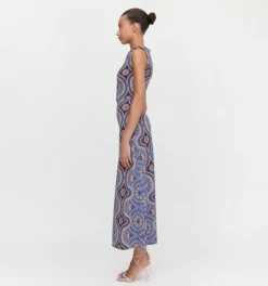 The Sloane Dress in Brown Cobalt Medallion