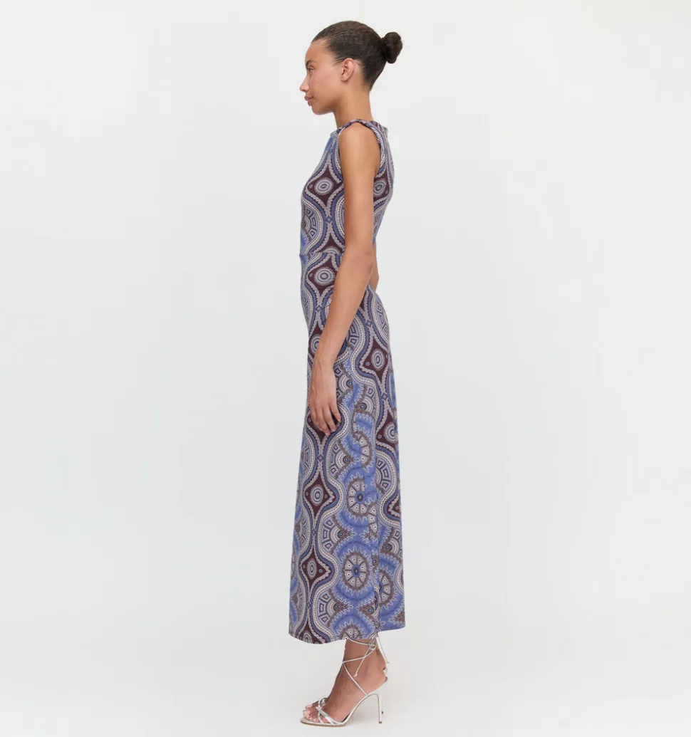The Sloane Dress in Brown Cobalt Medallion