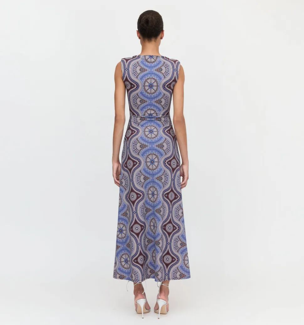 The Sloane Dress in Brown Cobalt Medallion