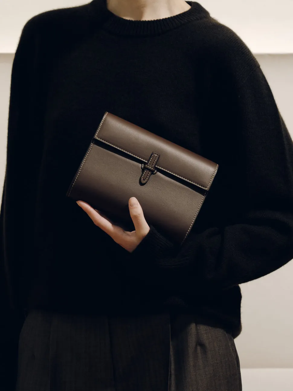 The Small Soft Clutch in Dark Brown Nappa