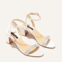 The Stella Sandal in Ivory Satin with Crystals