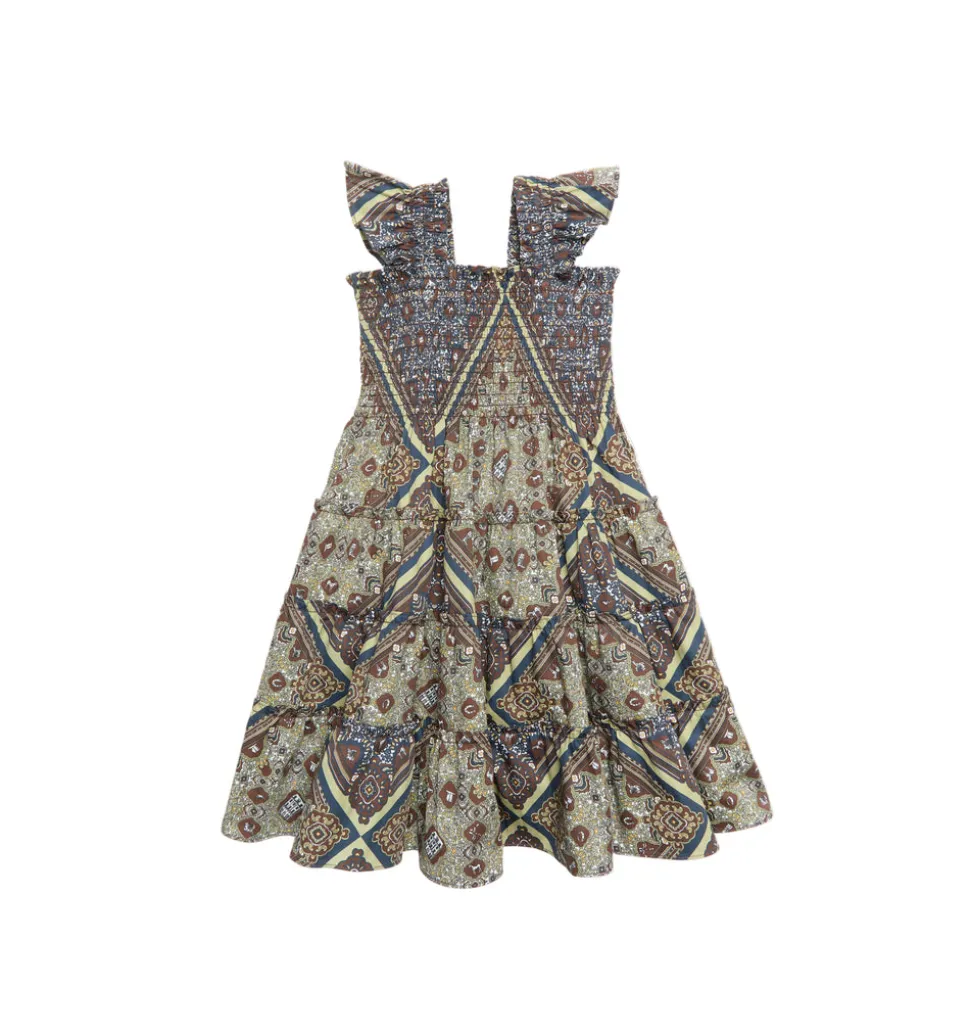 The Tiny Ellie Nap Dress in Olive Equestrian Scarf