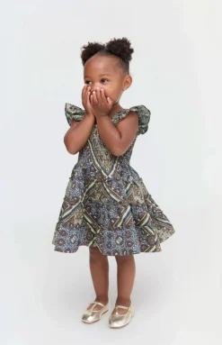 The Tiny Ellie Nap Dress in Olive Equestrian Scarf