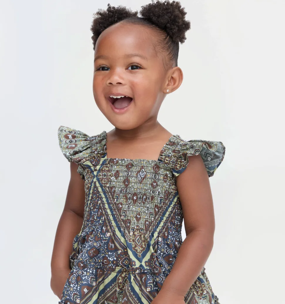 The Tiny Ellie Nap Dress in Olive Equestrian Scarf