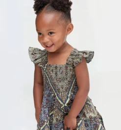 The Tiny Ellie Nap Dress in Olive Equestrian Scarf