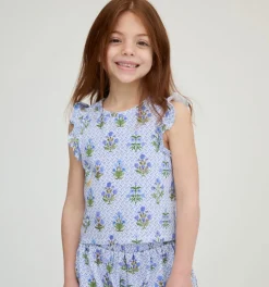 The Tiny Lala Short Set in Blue Block Print