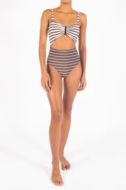 The Tortoise Cutout One-Piece In Espresso Mixed Stripe