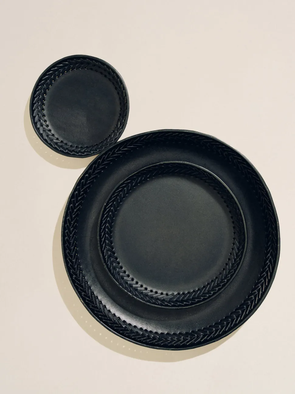 The Tray Set in Black Leather Lace Trim