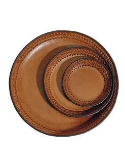 The Tray Set in Cognac Leather Lace Trim