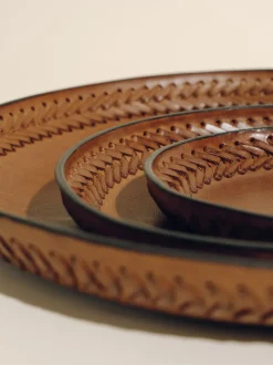 The Tray Set in Cognac Leather Lace Trim