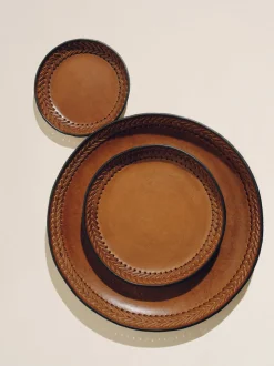 The Tray Set in Cognac Leather Lace Trim