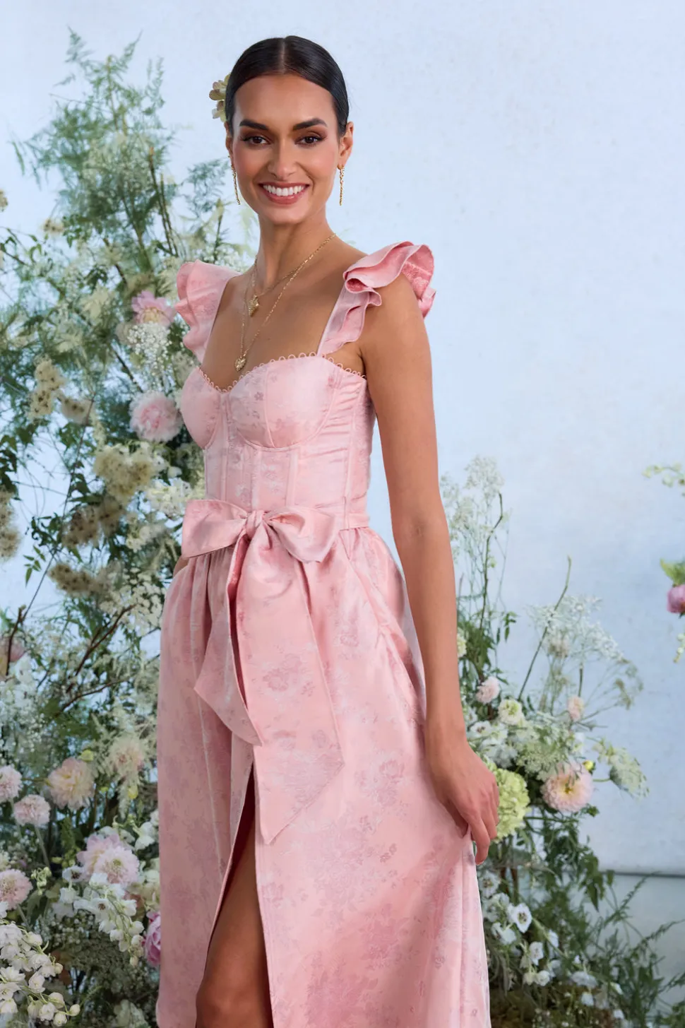 The Vera Dress in Light Pink Windsor Brocade