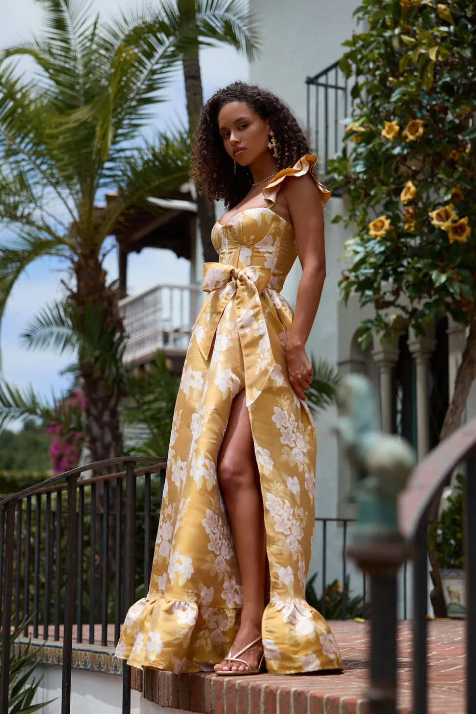 The Veronica Dress in Gold Baroque Floral