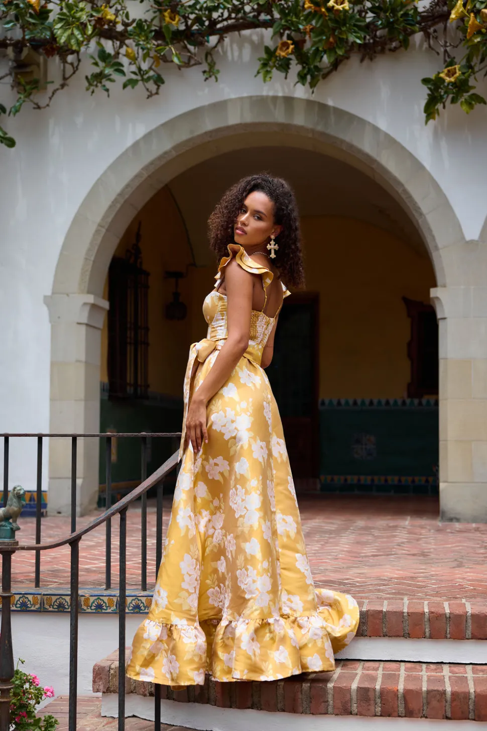 The Veronica Dress in Gold Baroque Floral