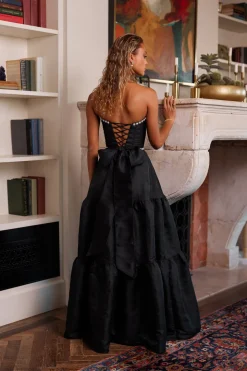 The Vivian Dress in Black Windsor Brocade