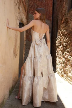 The Vivian Dress in Taupe Windsor Brocade