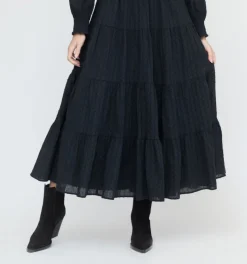The Viviana Nap Dress in Black Linear Swiss Dot