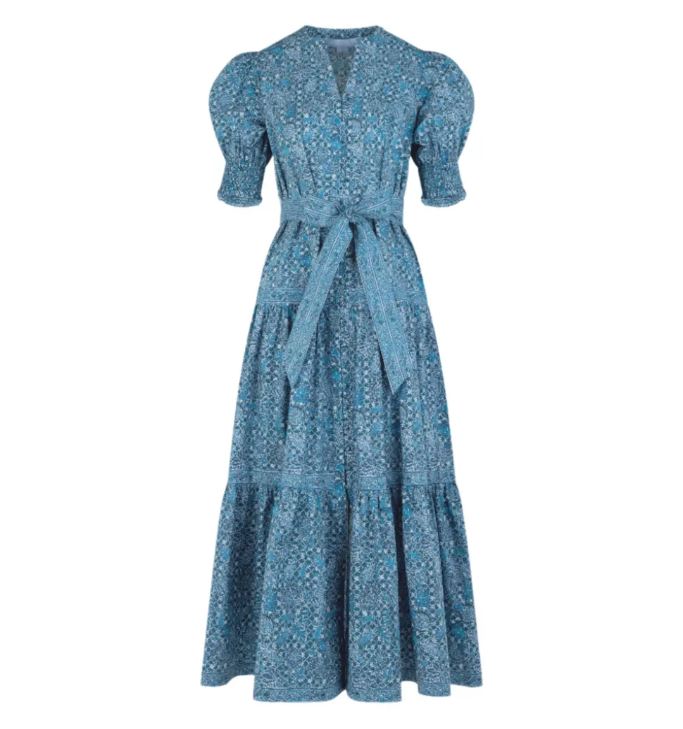 The Yara Dress - Navy Calico Trellis