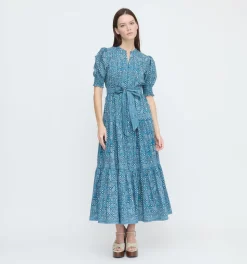 The Yara Dress - Navy Calico Trellis
