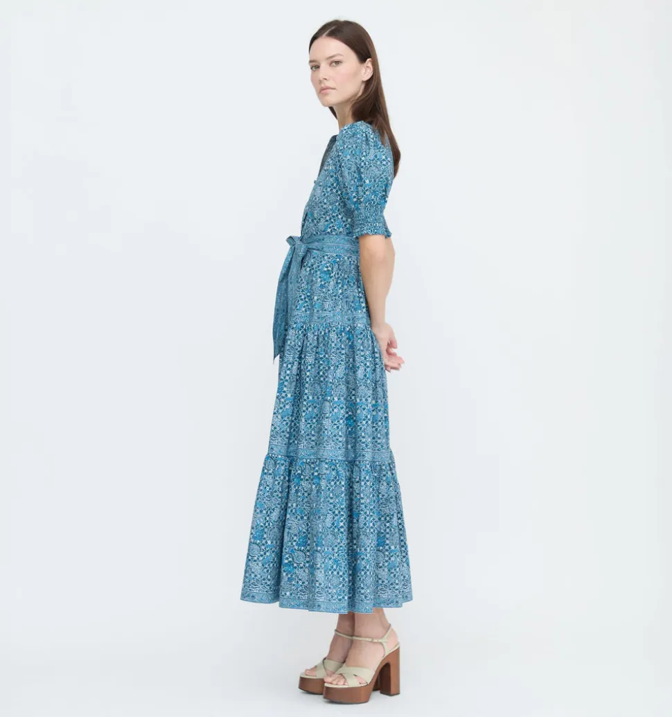 The Yara Dress - Navy Calico Trellis