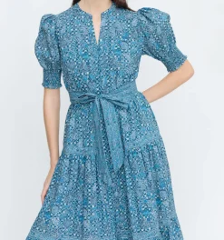 The Yara Dress - Navy Calico Trellis