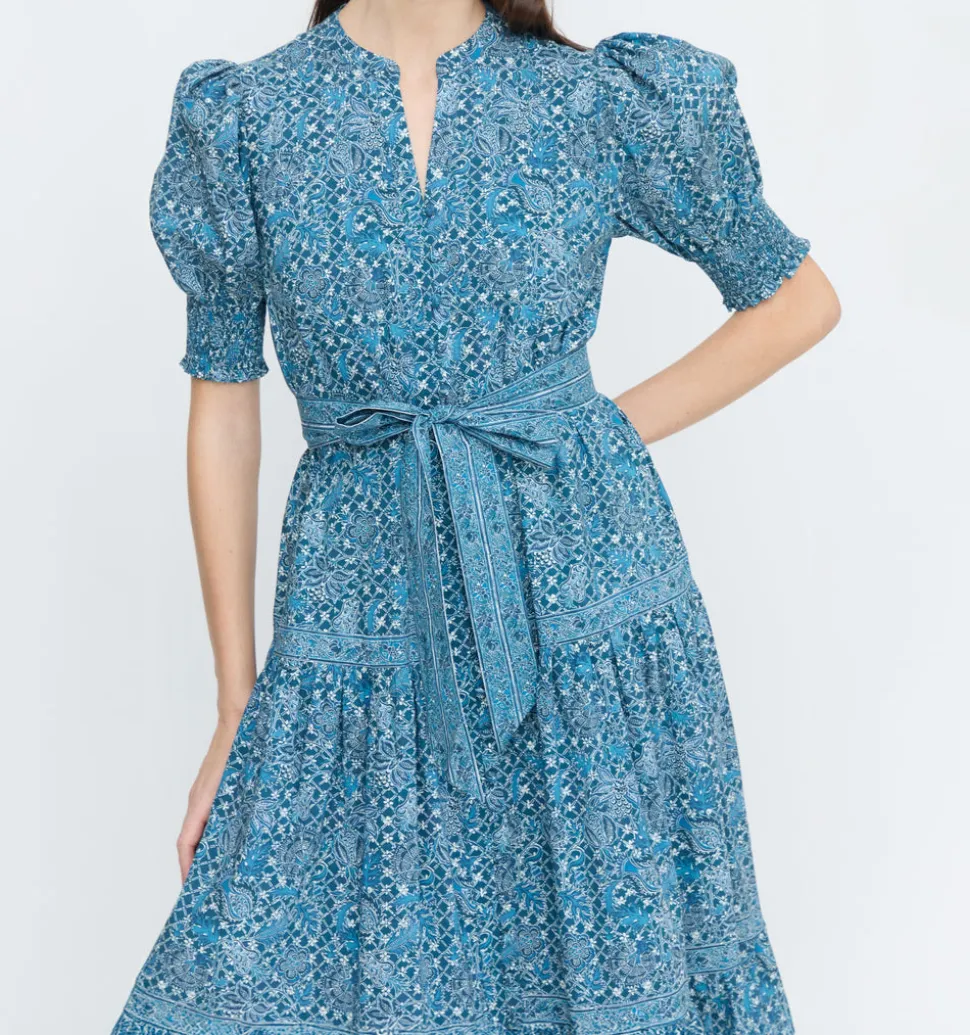 The Yara Dress - Navy Calico Trellis