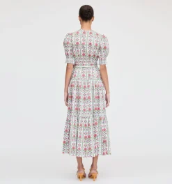 The Yara Dress in Green Floral Block Stripe