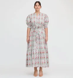 The Yara Dress in Green Floral Block Stripe