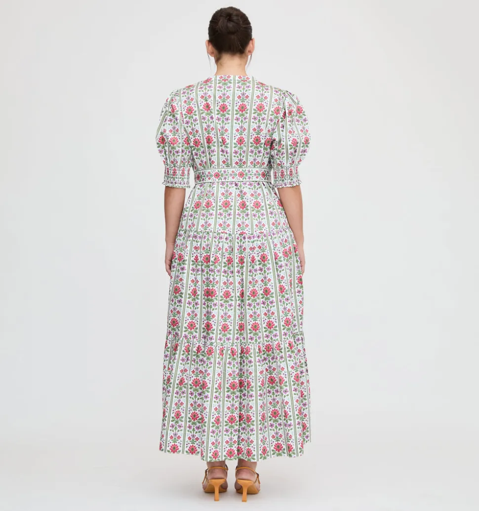The Yara Dress in Green Floral Block Stripe