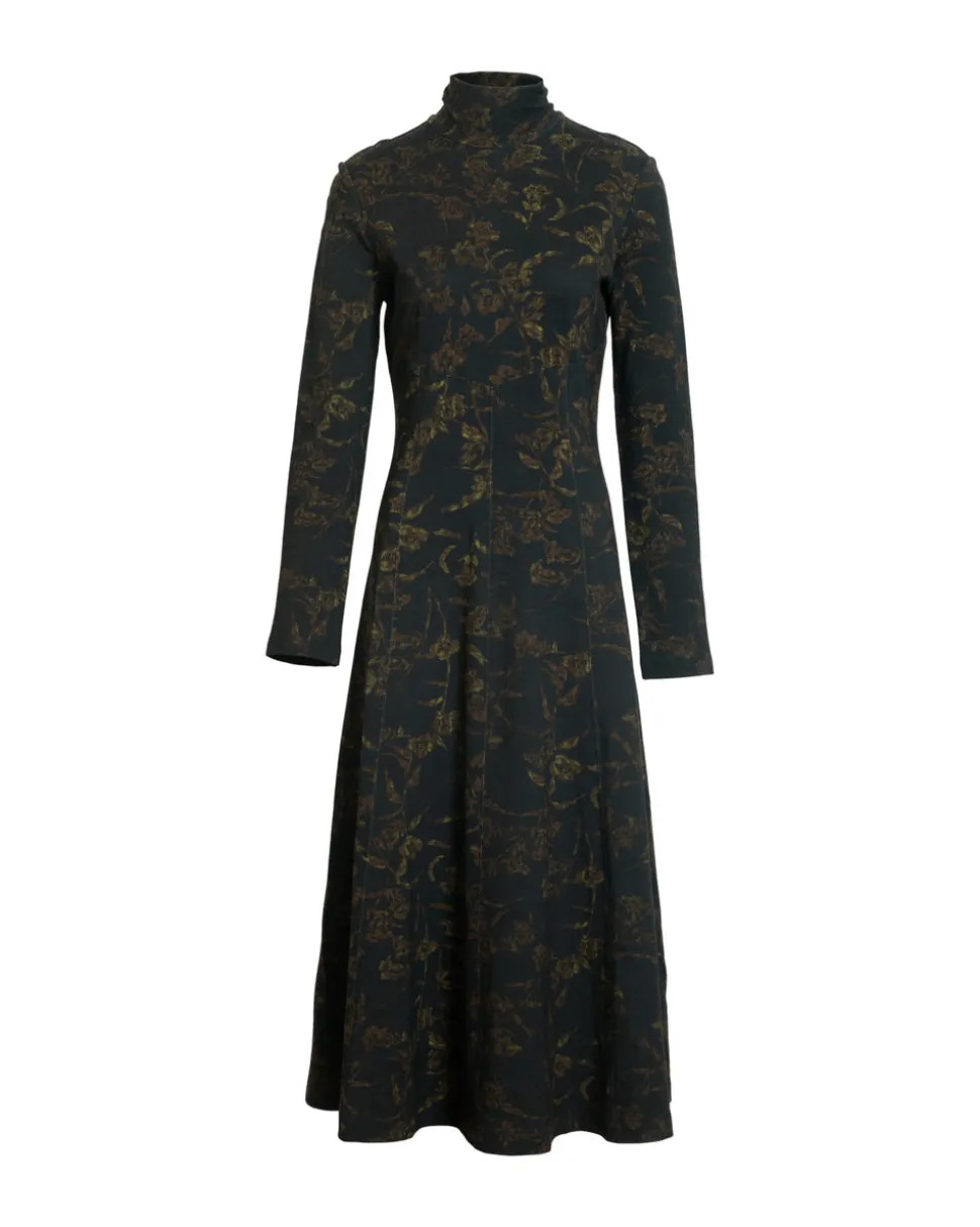 Thea Dress in Black & Forset Green Multi
