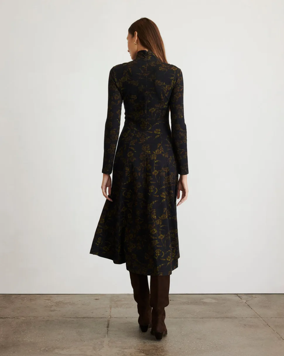 Thea Dress in Black & Forset Green Multi